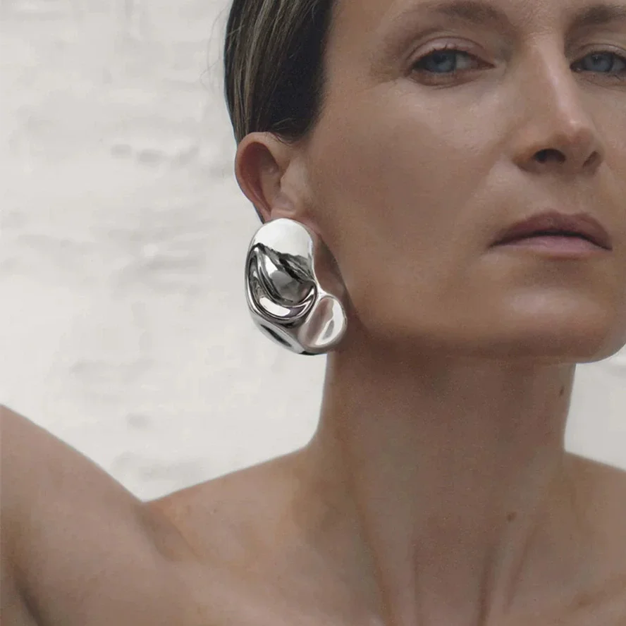 1 paio di orecchini a bottone da donna in acciaio inossidabile, impermeabili, di colore argento, della serie Trendy Chic, irregolari h5 Immagine7