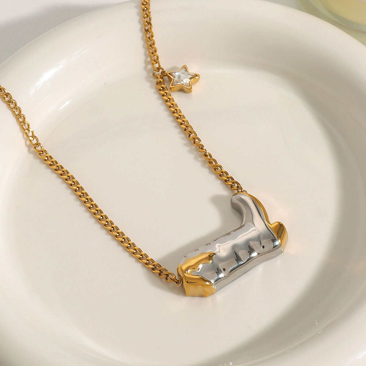 1 Piece Stylish Series Cowboy Boots Star Stainless Steel Waterproof Gold Color Women's Pendant Necklaces Picture10
