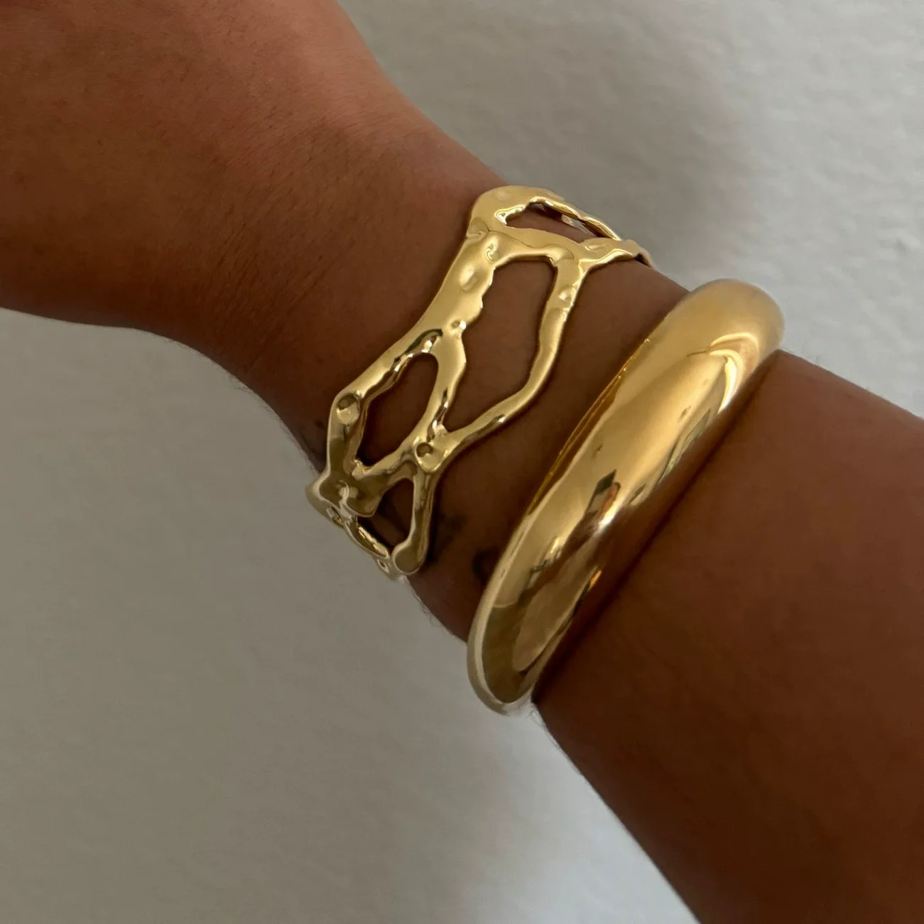 1 pezzo serie classica  braccialetti da donna in acciaio inossidabile placcato oro irregolare Immagine6
