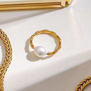 1 paio di anelli singoli da donna in acciaio inossidabile color oro, eleganti e resistenti all'acqua, serie romantica h5 Immagine9