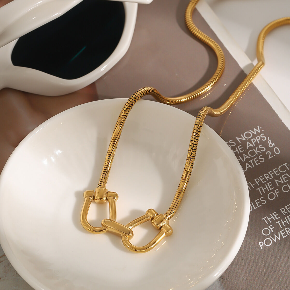 1 pezzo semplice serie  linea acciaio inossidabile color oro collane con ciondolo da donna h5 Immagine6