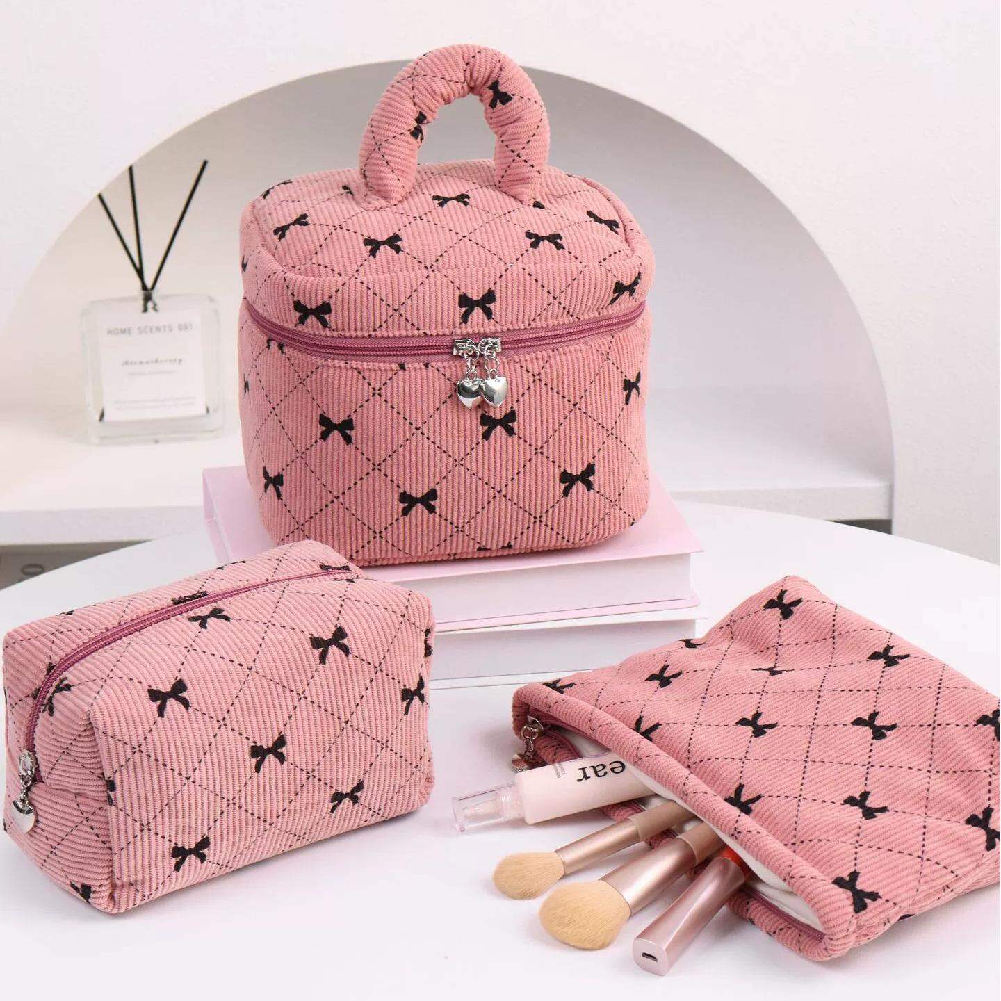 1 Piece Luxurious Series Sweet Bow Knot Corduroy Lightweight Women's Cosmetic Bags