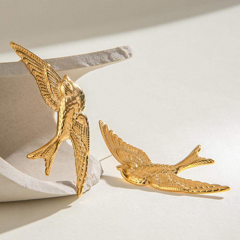 1 Pair Luxurious Series Elegant Natural Bird Stainless Steel Waterproof Gold Color Women's Stud Earrings