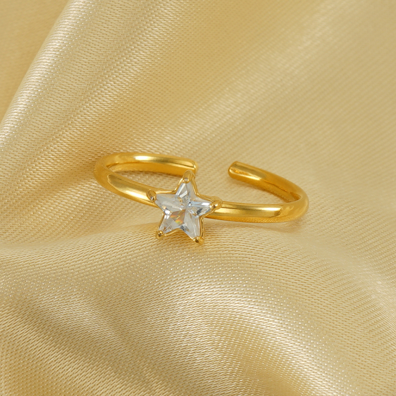 1 Paar grenzüberschreitender Edelstahlring mit eingelegtem Zirkonia-Stern für Damen, All-Match-Ring aus leichtem Luxus-Titanstahl für Damen, verstellbarer Ring