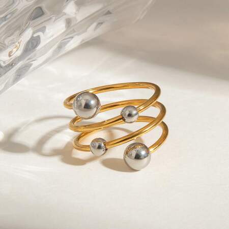 1 Piece Simple Series Personality Asymmetric Sphere Line Stainless Steel Waterproof Gold Color Women's Single Rings
