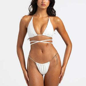 Women's Two-Piece Bikini Set with Adjustable Straps and Chain Detail h5 Picture3