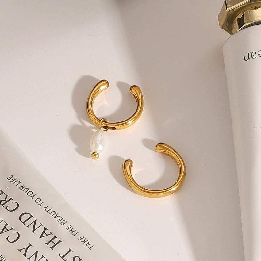 1 Pair Romantic Series French Retro Annular Exquisite Stainless Steel Waterproof Gold Color Women's Ear Cuffs