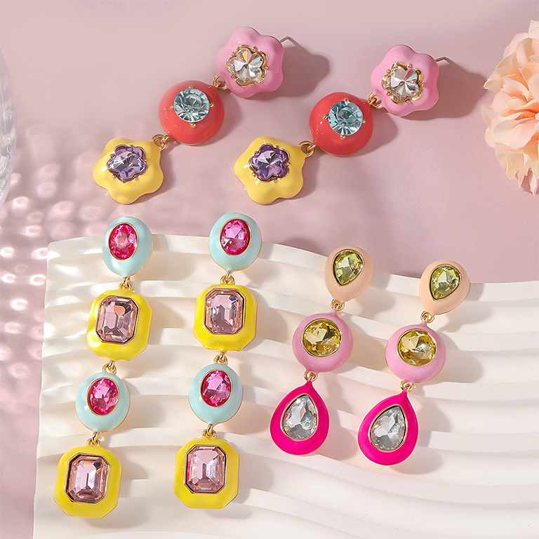 1 Pair Luxurious Series Irregular Geometric Shape Colorful Drop Oil Gold Color Alloy Women's Party Earrings