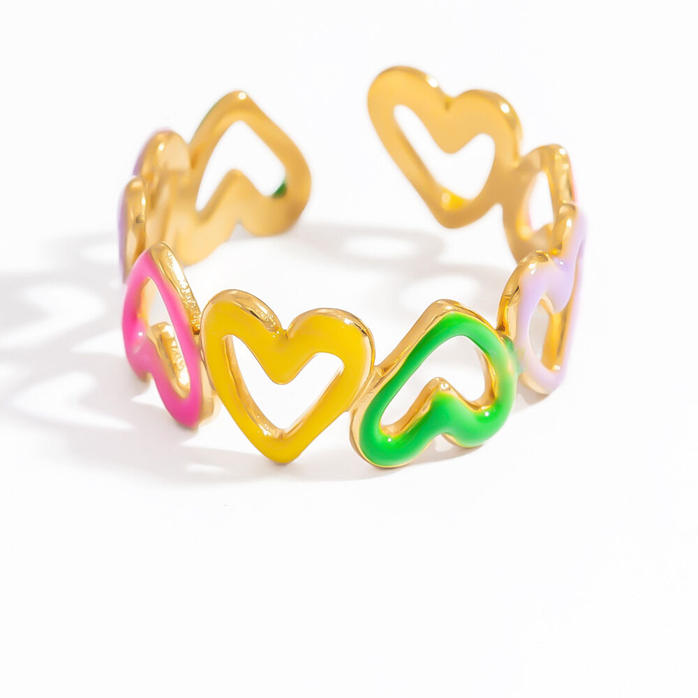 1 pezzo serie romantica cuore vacanza acciaio inossidabile colore oro anelli regolabili da donna h5 Immagine8