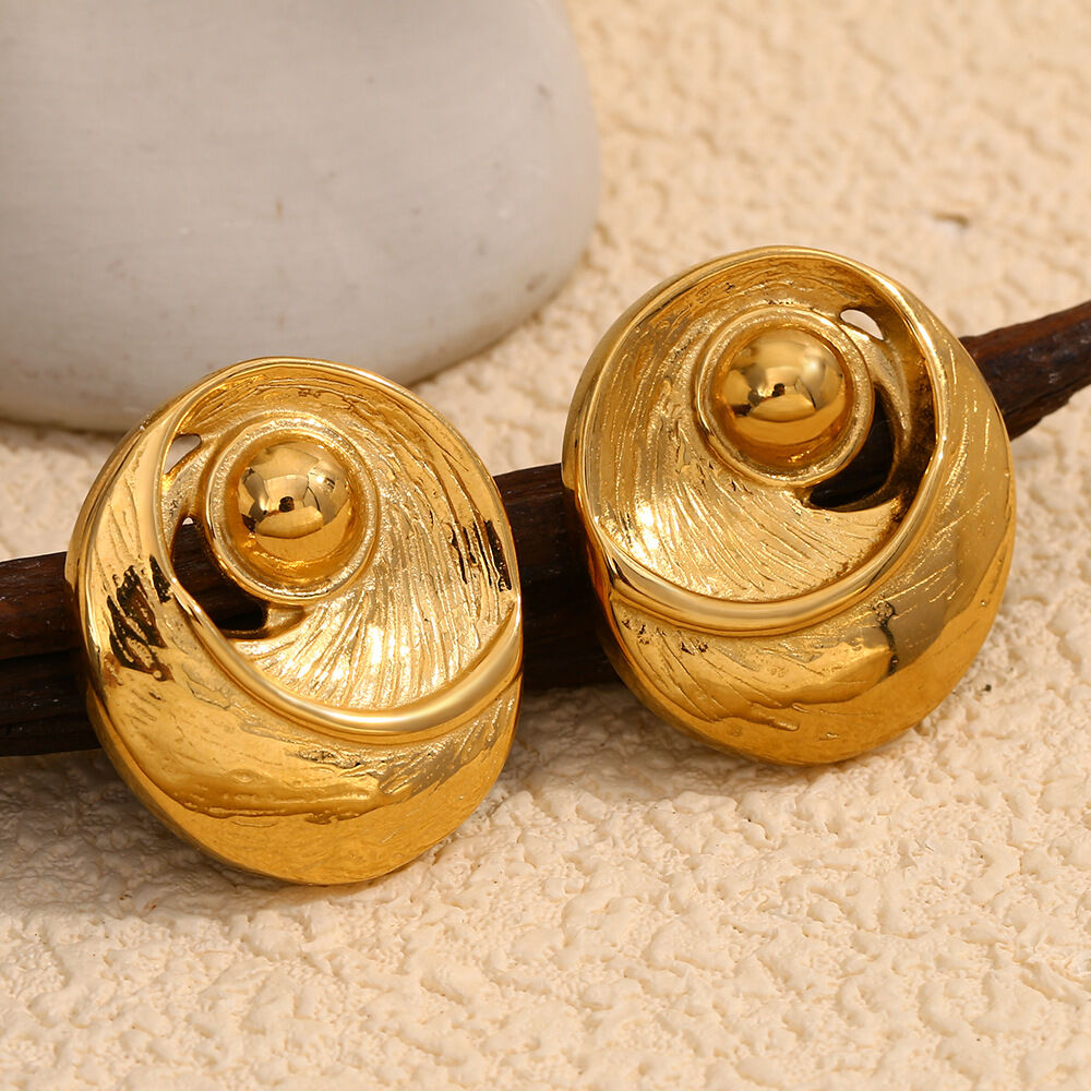 1 Pair Classic Series Retro Geometric Stainless Steel Waterproof Gold Color Women's Stud Earrings Picture6