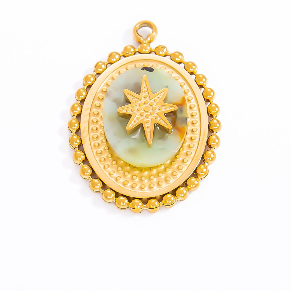 1 Piece Bohemian Series Retro Star Chromatic Natural Stone Stainless Steel Waterproof Gold Color Women's Pendants h5 Picture10