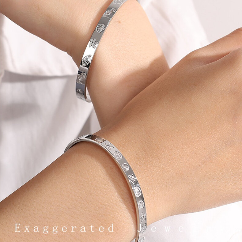 1 piece vacation series classic seashell  starfish shape stainless steel gold color women's bangles Picture8