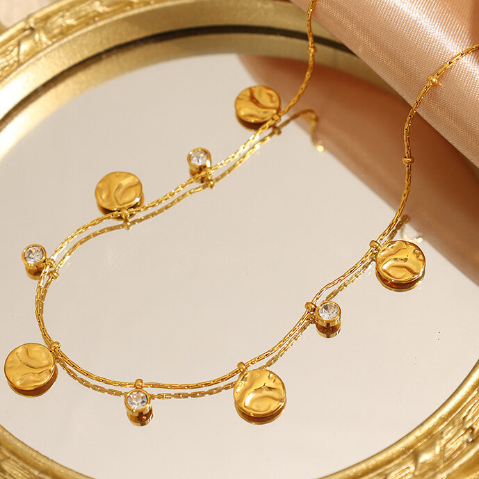 1 Stück luxuriöse, modische, runde, wasserdichte Damen-Anhänger-Halskette aus Edelstahl in Goldfarbe h5 Bild3
