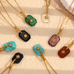 1 Piece Luxurious Series Retro Quadrilateral Stainless Steel Waterproof Gold Color Women's Pendant Necklaces h5 Picture7