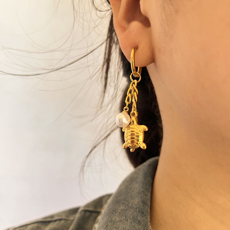 1 Pair Summmer Beach Style Cute Turtle Stainless Steel Waterproof Gold Color Women's Drop Earrings 2