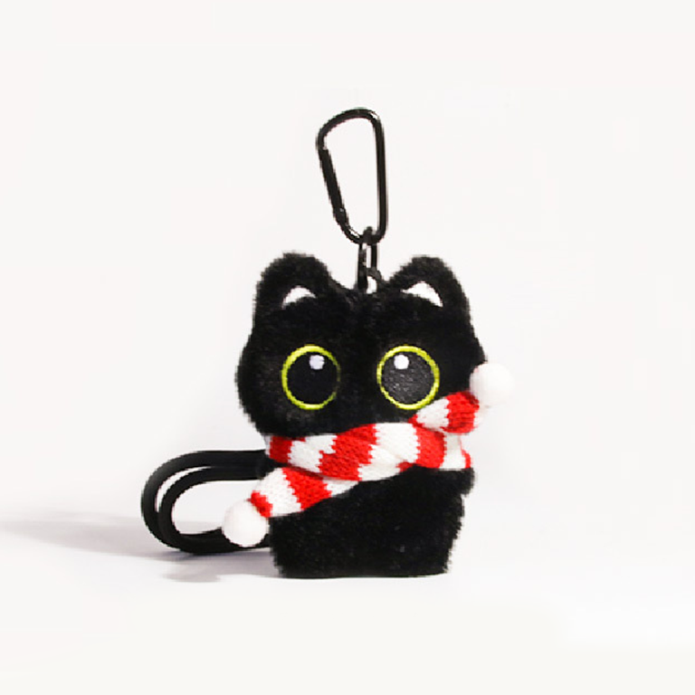 1 pieza de la serie Charming: Gato negro natural con bufanda, colgante para bolso de mujer de rayón. h5Imagen4