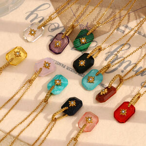 1 Piece Luxurious Series Retro Quadrilateral Stainless Steel Waterproof Gold Color Women's Pendant Necklaces h5 Picture6
