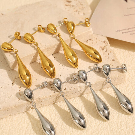 1 Pair Minimalist Series Chic Irregular Droplet Shape Stainless Steel Waterproof Gold Color Women's Drop Earrings 2
