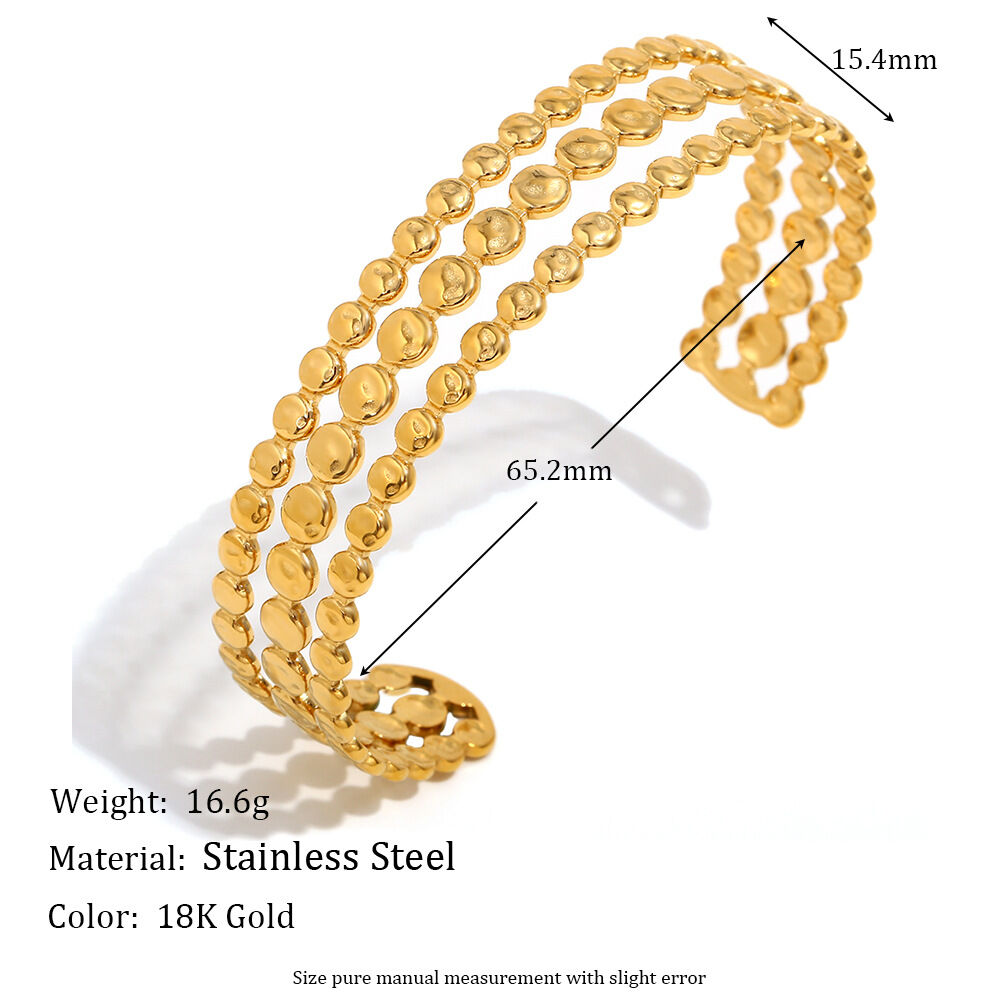 Braccialetti da donna in acciaio inossidabile impermeabile color oro, stile retrò geometrico, serie semplice, 1 pezzo Immagine10