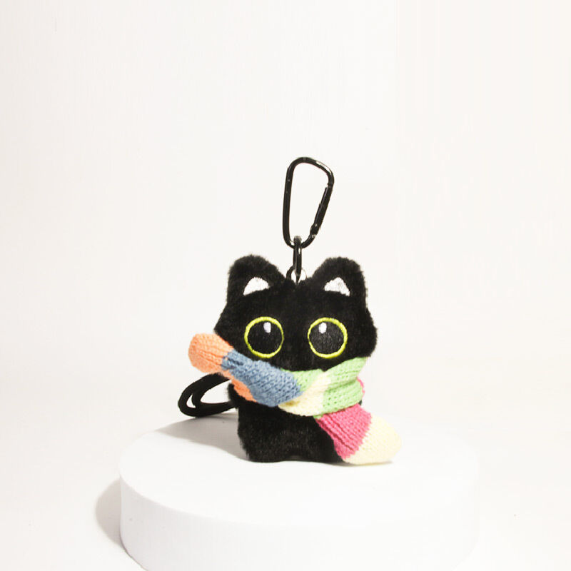 1 pieza de la serie Charming: Gato negro natural con bufanda, colgante para bolso de mujer de rayón. h5Imagen8