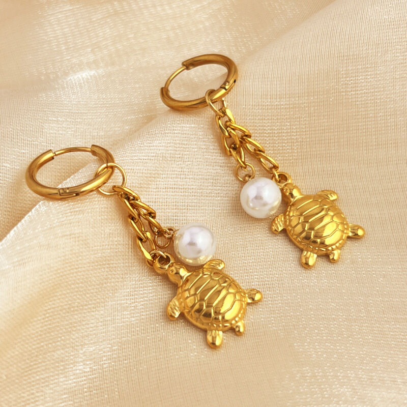 1 Pair Summmer Beach Style Cute Turtle Stainless Steel Waterproof Gold Color Women's Drop Earrings