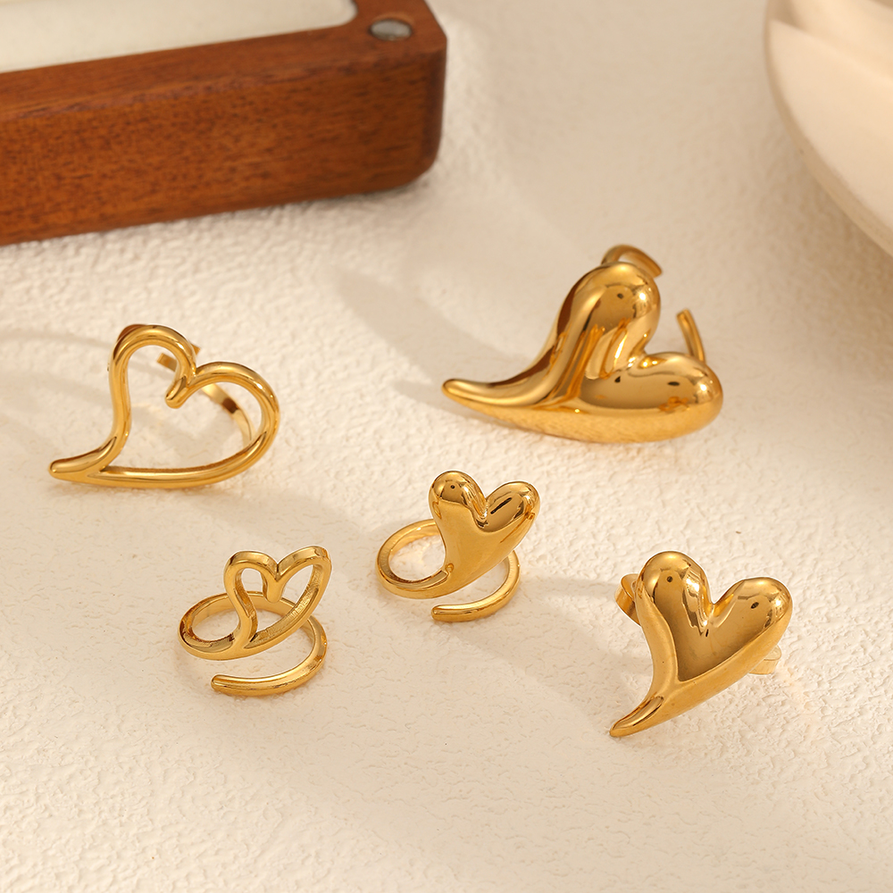 1 Piece Gorgeous Series Delicate Heart Shape Stainless Steel Waterproof Gold Color Women's Adjustable Rings