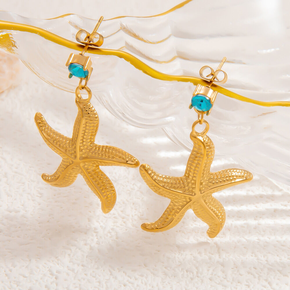 1 Pair Romantic Series Vacation Starfish Exaggerated Stainless Steel Waterproof Gold Color Women's Drop Earrings Picture4