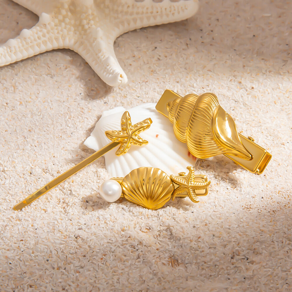 1 Piece Gorgeous Series All-match Vacation Conch Stainless Steel Gold Color Women's Hair Clips 2