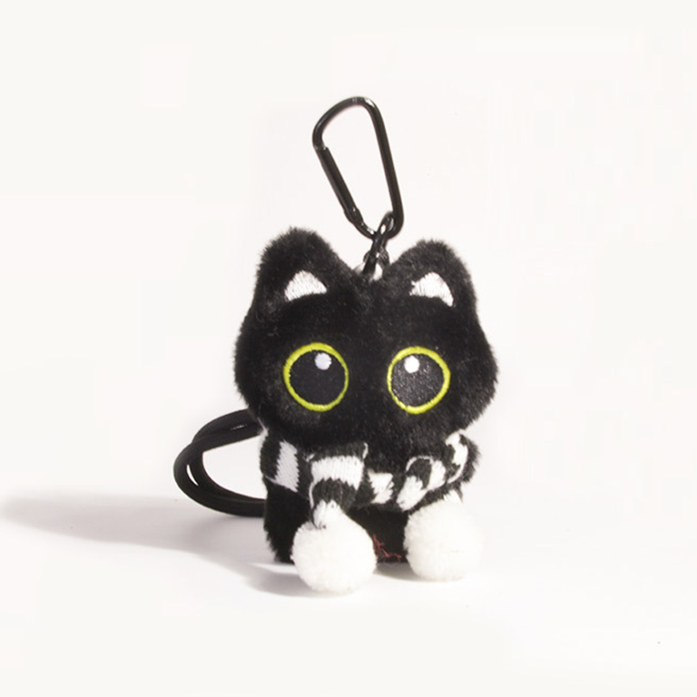 1 pieza de la serie Charming: Gato negro natural con bufanda, colgante para bolso de mujer de rayón. h5Imagen6
