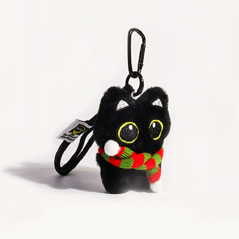 1 pieza de la serie Charming: Gato negro natural con bufanda, colgante para bolso de mujer de rayón. h5Imagen7