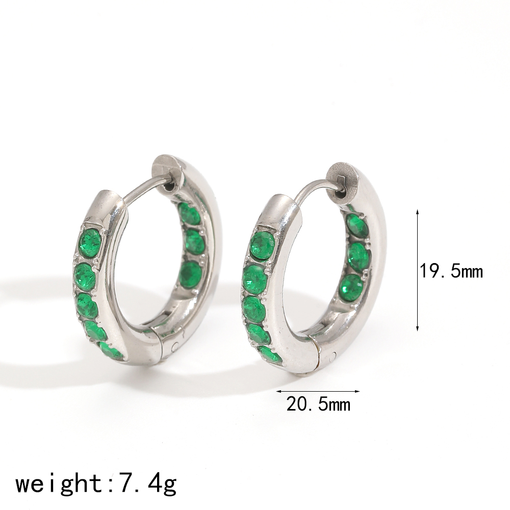 1 Pair Polychrome Series Shining Annular Stainless Steel Waterproof Gold Color Zircon Women's Hoop Earrings h5 Picture8