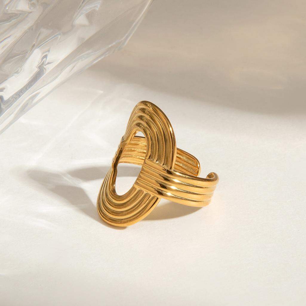 Anillos ajustables para mujer de acero inoxidable, resistentes al agua, color dorado, de línea ovalada, de la serie clásica, de 1 pieza