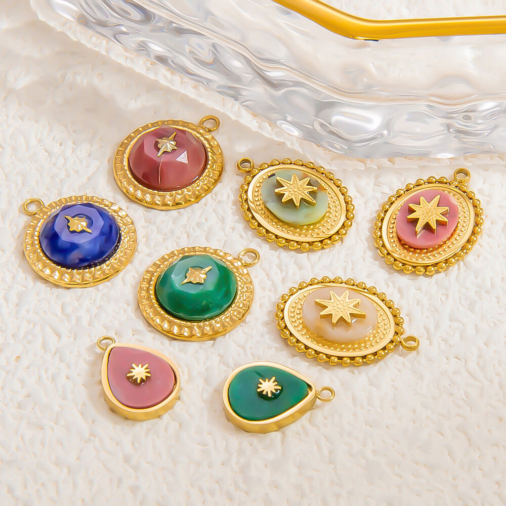 1 Piece Bohemian Series Retro Star Chromatic Natural Stone Stainless Steel Waterproof Gold Color Women's Pendants h5 Picture3