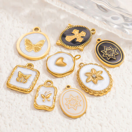 1 Piece Classic Series Retro Bow Knot Pattern Oil- Glazing Stainless Steel Waterproof Gold Color Women's Pendants 2