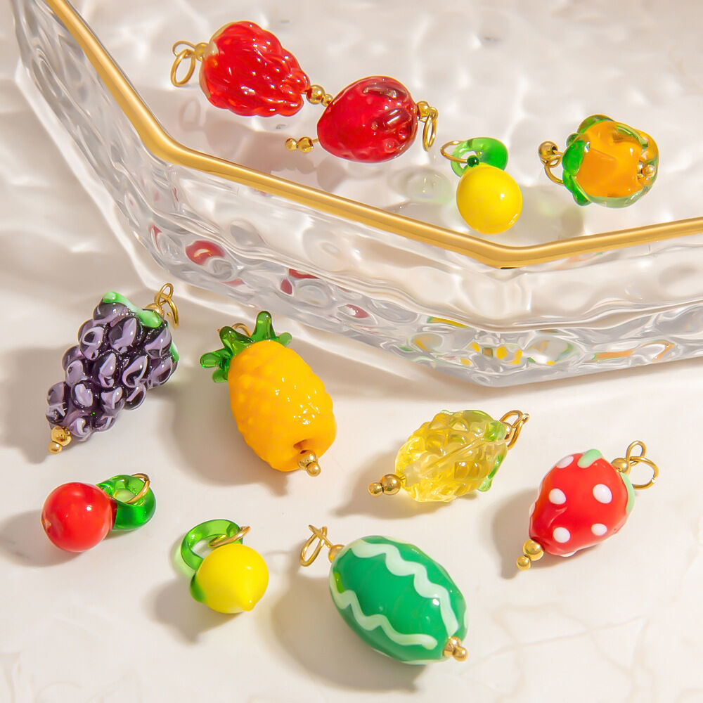 1 Piece Chromatic Series Natural Fruit Coloured Glaze Stainless Steel Waterproof Gold Color Women's Pendants Picture5