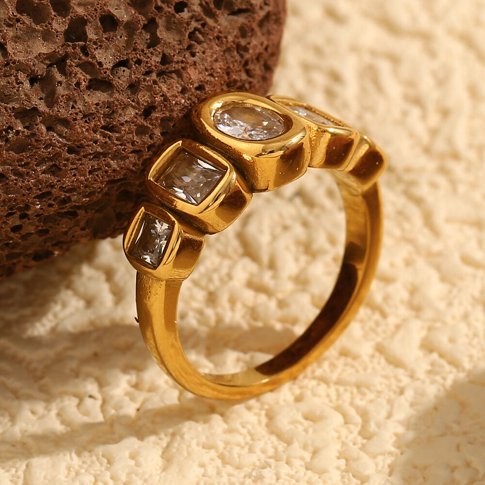 Elegant Stainless Steel Waterproof Gold Color Women's Gemstone Rings h5 Picture5
