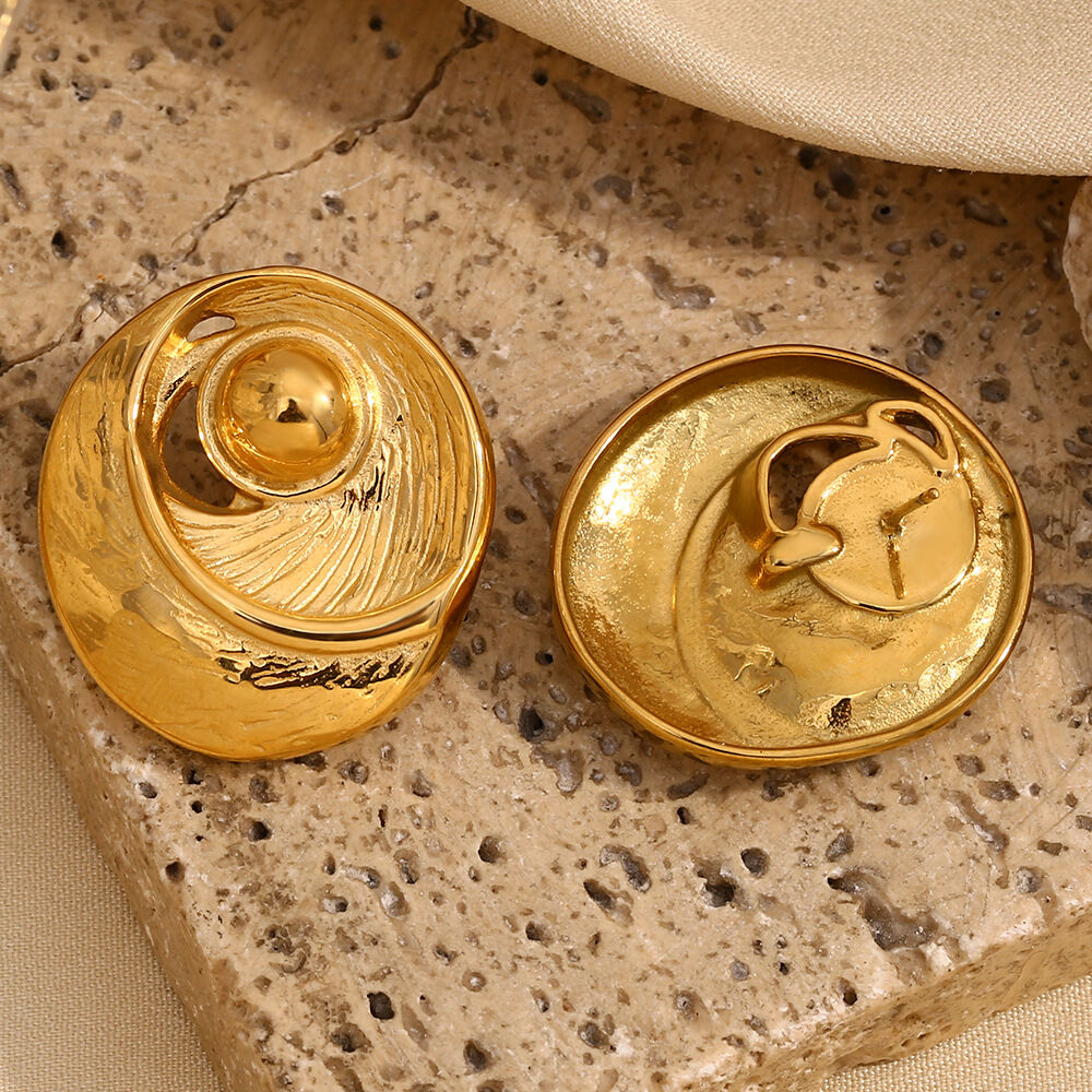 1 Pair Classic Series Retro Geometric Stainless Steel Waterproof Gold Color Women's Stud Earrings Picture5