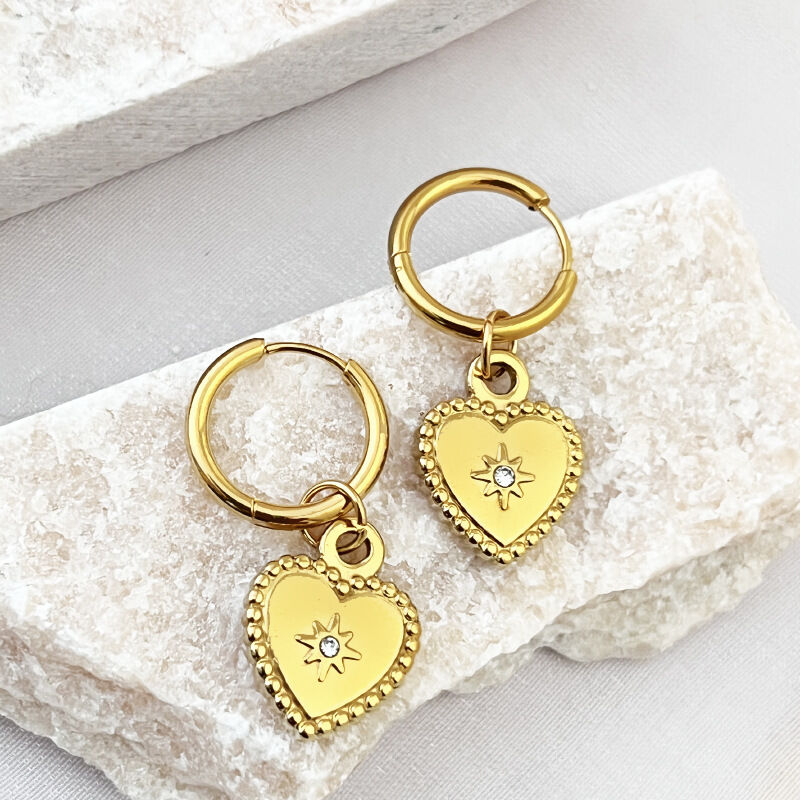 1 paio di orecchini pendenti da donna in acciaio inossidabile, impermeabili, color oro, a forma di cuore, stile retrò, serie affascinante h5 Immagine4