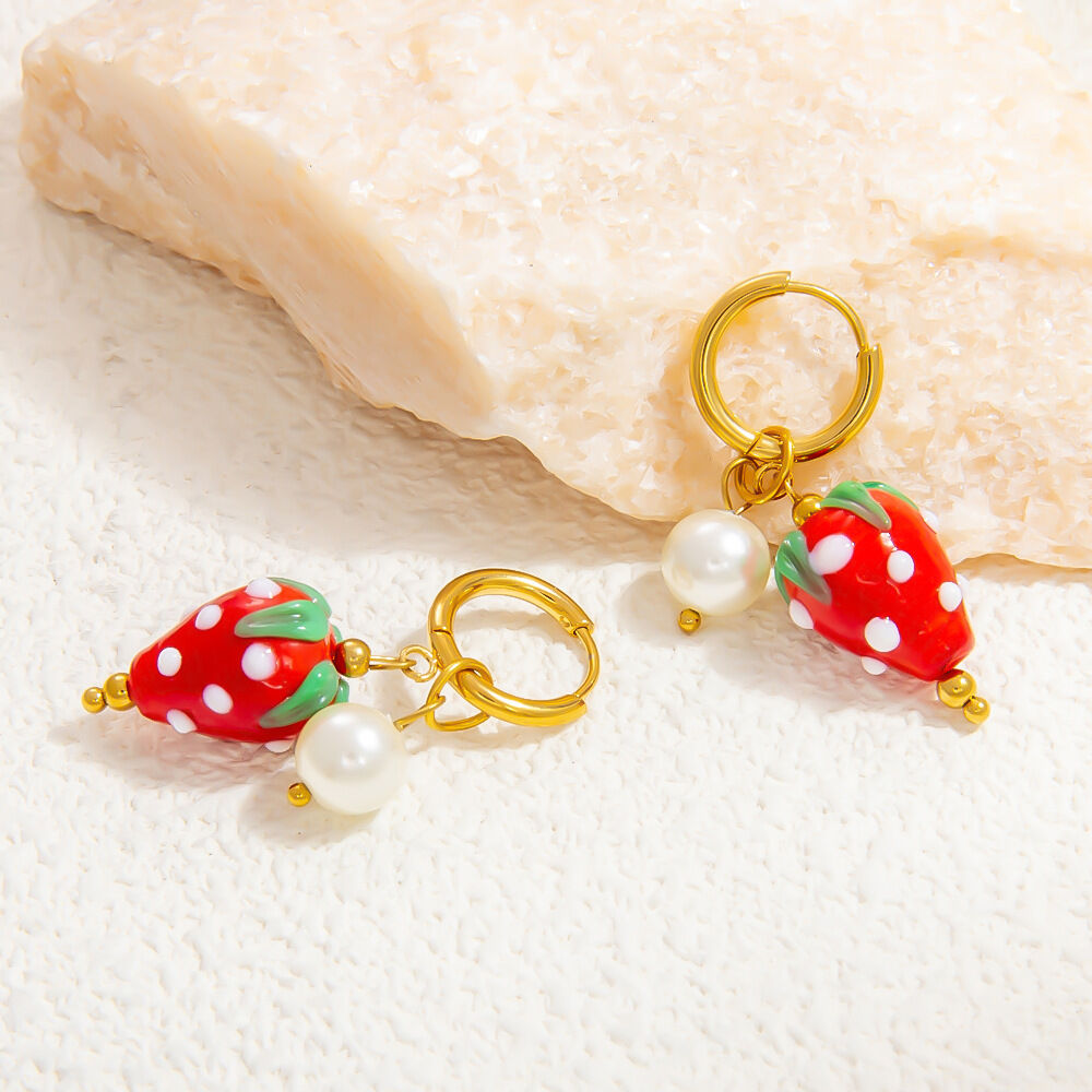 1 paio di orecchini pendenti da donna in acciaio inossidabile, impermeabili, color oro, con frutti in vetro trasparente, serie delicata h5 Immagine6