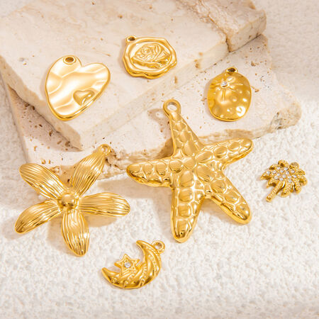 1 Piece Romantic Series Vacation Chic Starfish Shape Stainless Steel Waterproof Gold Color Women's Pendants 2