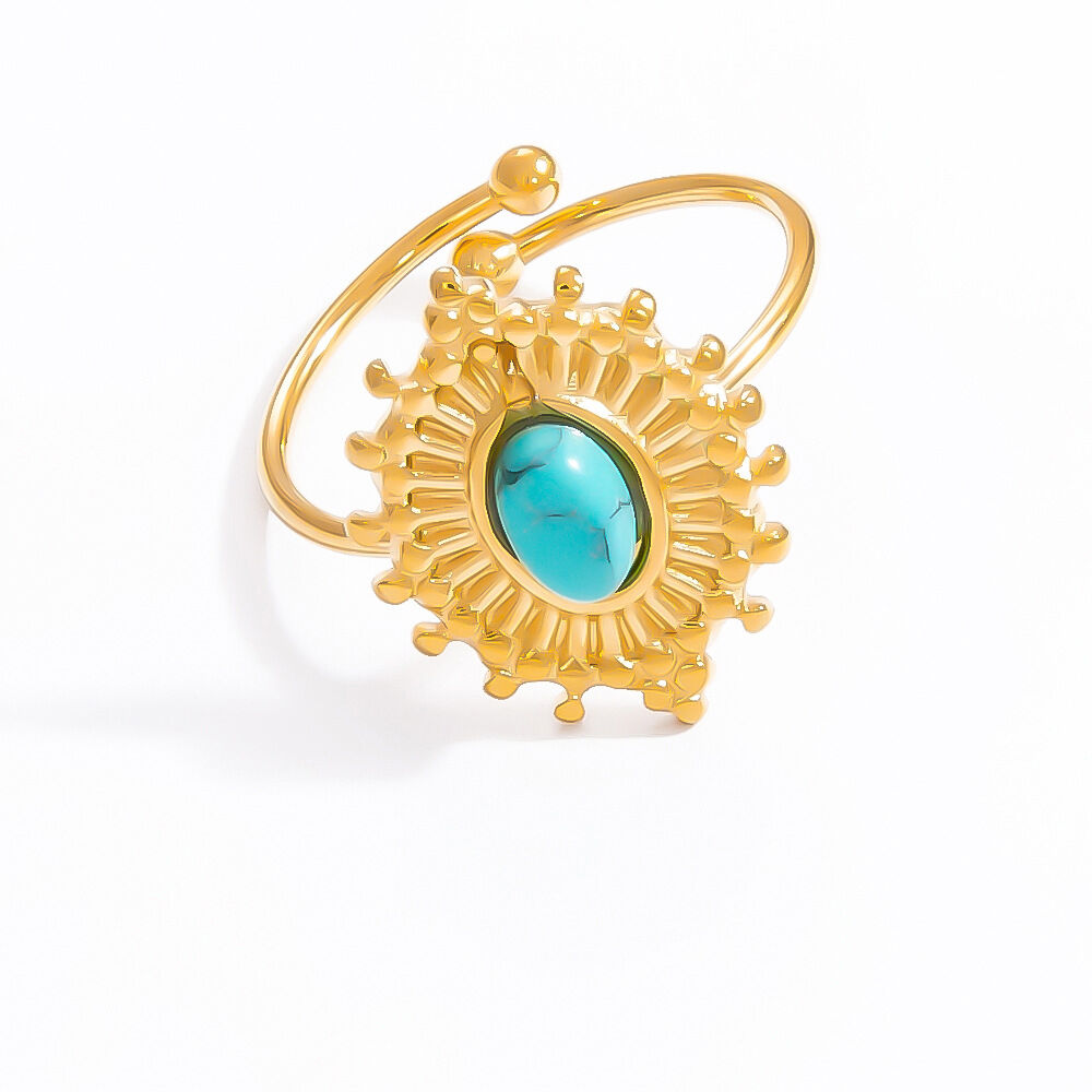 1 pezzo di lusso, elegante serie a forma di occhio, pietra naturale, acciaio inossidabile, impermeabile, colore oro, anelli regolabili da donna h5 Immagine12