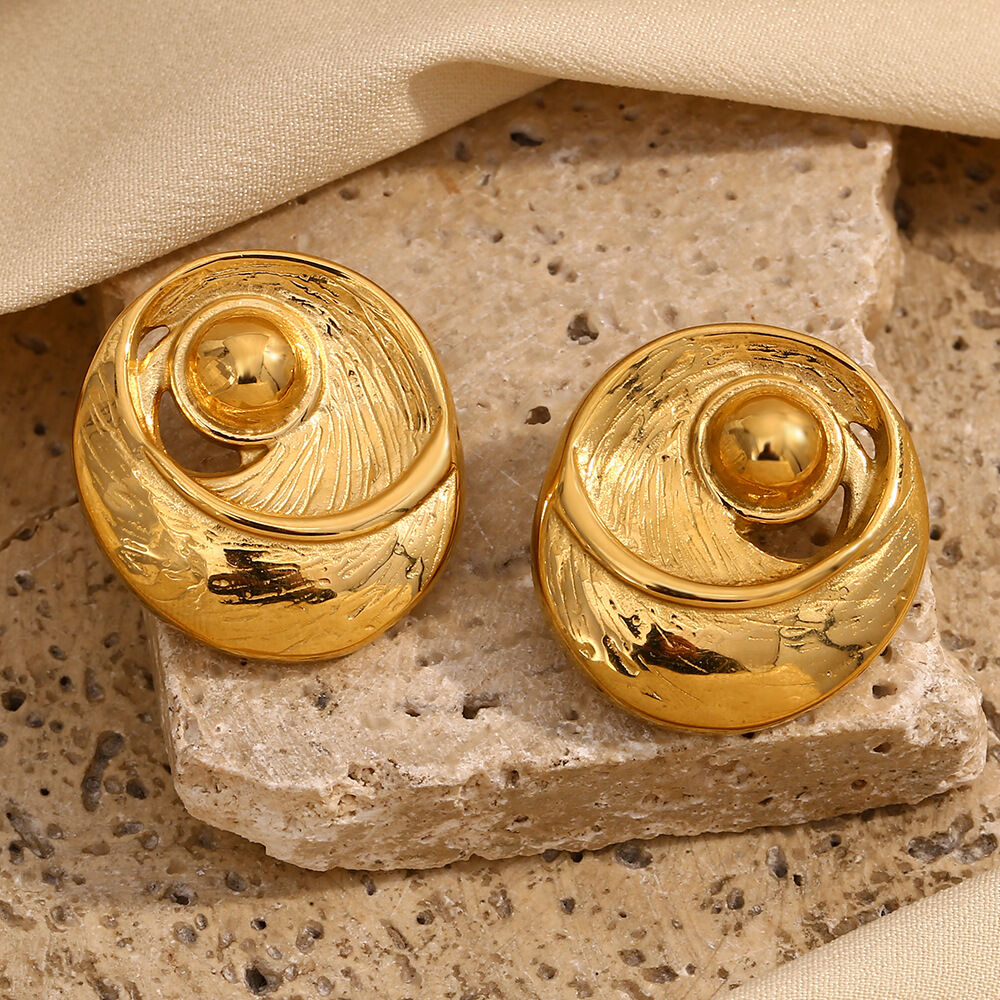 1 Pair Classic Series Retro Geometric Stainless Steel Waterproof Gold Color Women's Stud Earrings Picture8