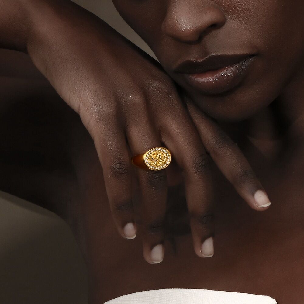 1 Piece Luxurious Series Natural Flower Stainless Steel Waterproof   Gold Color  Women's Signet Rings h5 Picture7