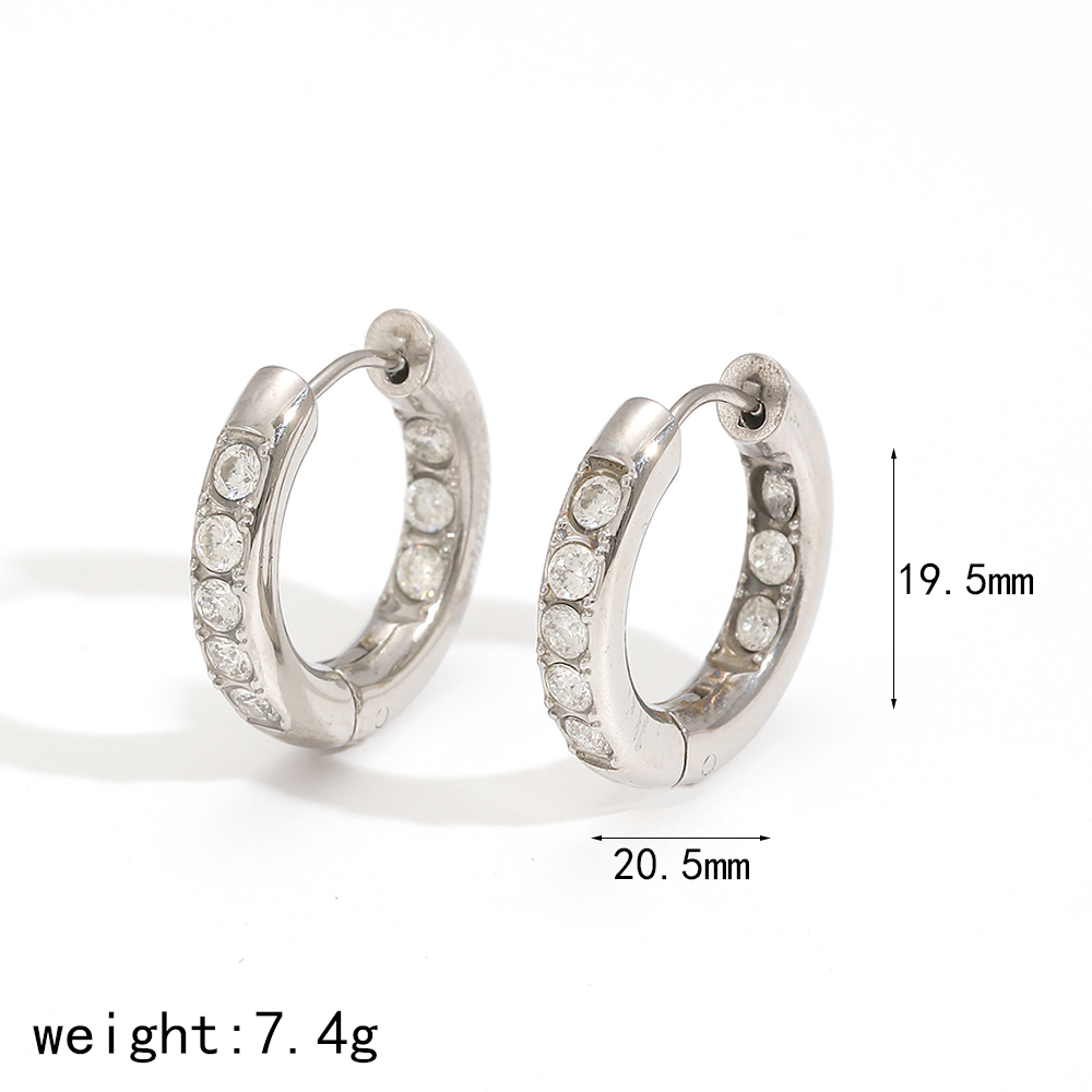 1 Pair Polychrome Series Shining Annular Stainless Steel Waterproof Gold Color Zircon Women's Hoop Earrings h5 Picture10