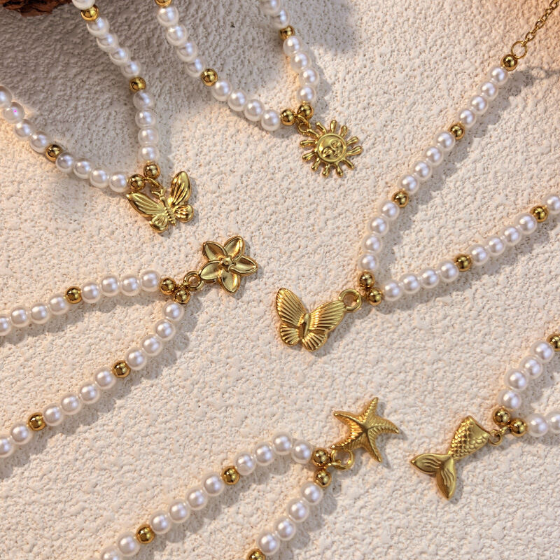 1 Piece Vacation Series Retro Marine Element Shape Stainless Steel Waterproof Gold Color Women's Beaded Necklaces