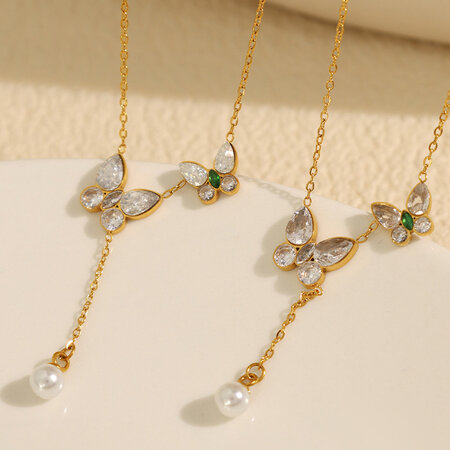 1 Piece Gorgeous Series Exquisite Butterfly Stainless Steel Waterproof Gold Color Women's Pendant Necklaces 2