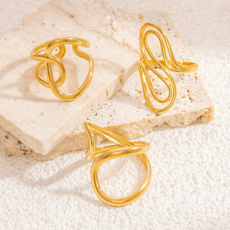 1 Piece Modern Series Classic Asymmetrical Twist Stainless Steel Waterproof Gold Color Women's Adjustable Rings