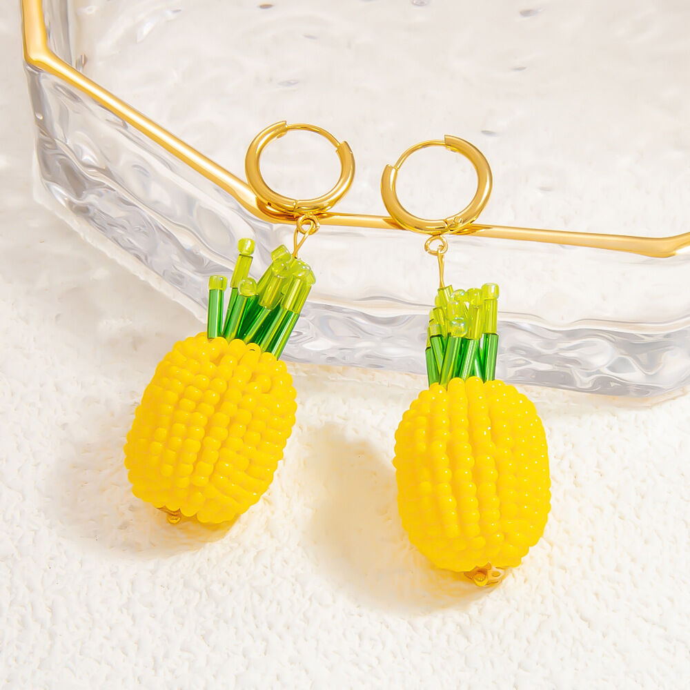 1 paio di orecchini pendenti da donna in acciaio inossidabile, impermeabili, color oro, con frutti in vetro trasparente, serie delicata h5 Immagine3
