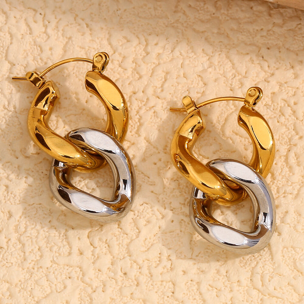 1 Pair Simple Series Elegant Twist Stainless Steel Waterproof   Gold Color  Women's Drop Earrings h5 Picture5