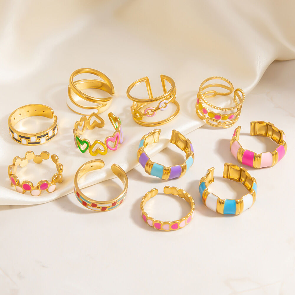 1 pezzo serie romantica cuore vacanza acciaio inossidabile colore oro anelli regolabili da donna Immagine3